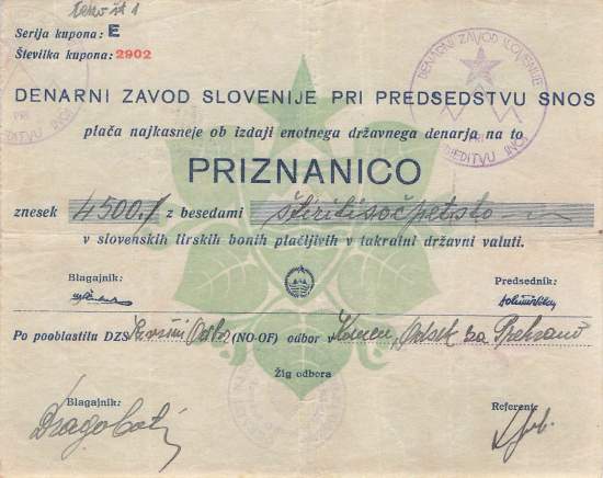 4500 Lira Slowenien 1944  Partisanen